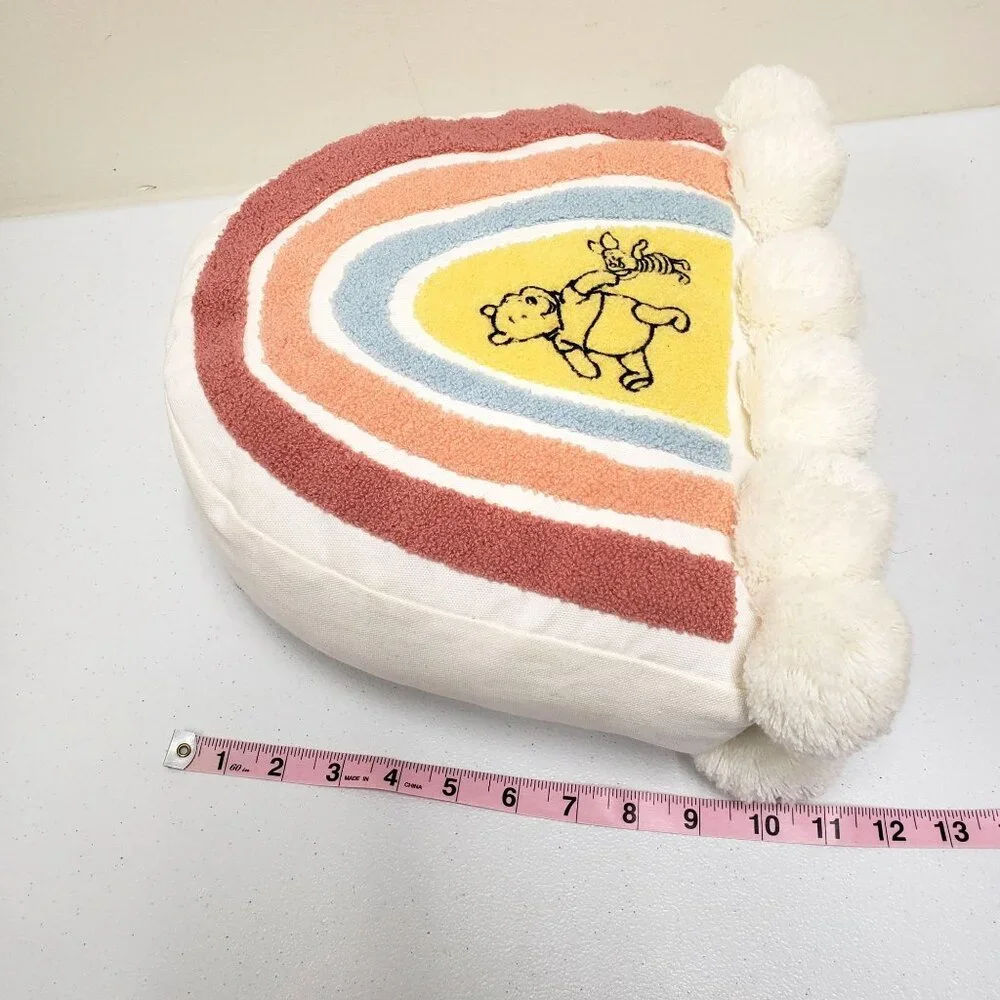 Disney Store Winnie the Pooh Piglet Rainbow Pillow Cushion Pom Poms